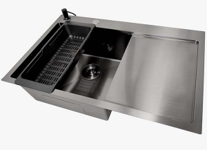 Кухонная мойка Stellar S6550NB Decor / S7850NB Decor с коландером и дозатором, 65х50, нано черный декор