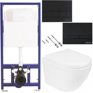 Комплект инсталляции Berges Novum 525 c черной кнопкой и унитазом Roxen Antares Tornado 530185-02 Rimless Soft Close, L5, черный матовый