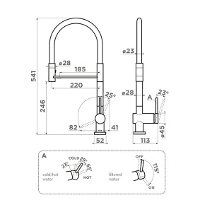 Смеситель для кухонной мойки Omoikiri Kanto-2 Plus-SB-BN-WH / Kanto-2 Plus-SB-C-WH с подключением к фильтру воды, нержавеющая сталь, белый