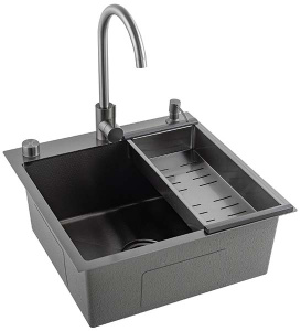 Кухонная мойка Avina Futur FK Eco Embossing Pop-up Mixer Plus Black Nano со смесителем, дозатором и коландером, 50х50, графит