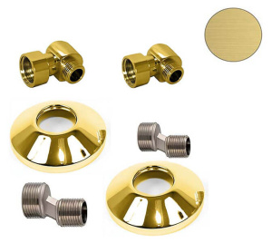 Комплект угловых американок 3/4"х1/2" Г/Ш + чашки 3/4" + эксцентрики 3/4"х1/2" золото матовое