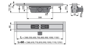 Душевой трап AlcaPlast Professional APZ6 550 / 650 / 750 / 850 / 950 / 1050, 65 см