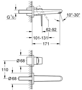 Смеситель встраиваемый Grohe Eurodisc Cosmopolitan 19573002, хром