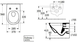 Подвесной унитаз Villeroy&Boch Subway 3.0 4670TS01 безободковый с сиденьем Soft Close