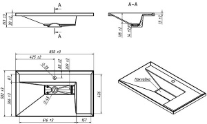 Умывальник Belux Фаворит 850-01 / 850-02 / 1000-02 / 1200-01 / 1200-02 Solid Surface, 100х50 чаша справа