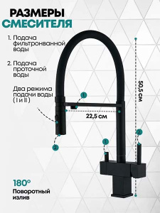 Смеситель для кухонной мойки Grocenberg GB4098BL черный матовый под фильтр