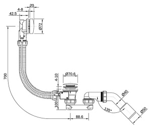 Сифон для ванны Roxen R70A-GM полуавтомат