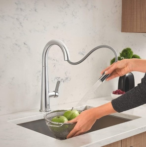 Смеситель для кухонной мойки Grohe Veletto 30419000 / 30419DC0 с выдвижным изливом, суперсталь
