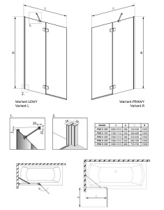 Душевая шторка на ванну Radaway Essenza Brushed GunMetal PND II прозрачный, 100х150, прозрачный