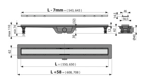 Душевой трап AlcaPlast APZ19 550 / 650 / 750 / 850 / 950, 55 см