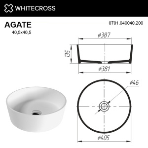 Умывальник Whitecross Agate белый матовый Solid Surface