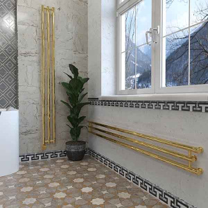 Полотенцесушитель Stinox Minori Design нижнее подключение золото, 17х180 3 секции 1, 2 дюйма, золото зеркальная полировка