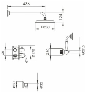 Душевая система скрытого монтажа Rose R0235E