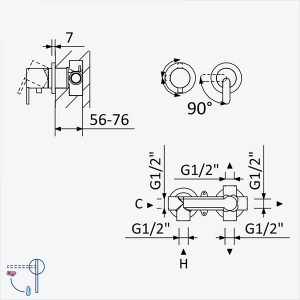 Смеситель скрытого монтажа Bruma Leaf 1673123MM (3 функции)