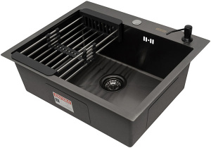 Кухонная мойка Arfeka Eco AR 60 Black со смесителем Japeto, коландером и дозатором