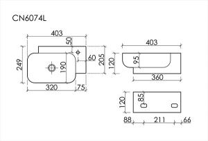 Умывальник CeramicaNova Element CN6074L / CN6074R, 40x25 L