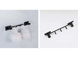 Планка с крючками Gappo G0716-36 / G0716-46 / G0716-56, 36 см 3 крючка, черный матовый