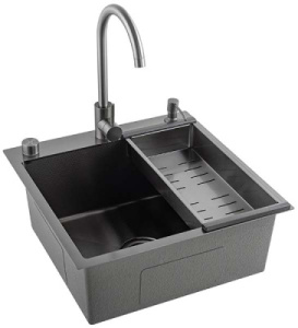 Кухонная мойка Avina Futur FK Eco Embossing Pop-up Mixer Plus Black Nano со смесителем, дозатором и коландером, 50х50, графит