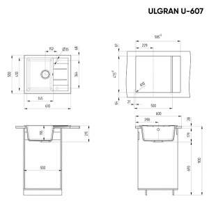 Кухонная мойка Ulgran U-607, 61х50, серый