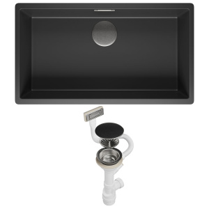 Комплект 2 в 1 кухонная мойка Roxen Gap 360270-74VB Vanta Black со смесителем Keit 500504CH-B, 74х42, vanta black