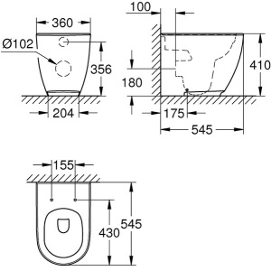 Приставной унитаз Grohe Essence Ceramic 3957300H безободковый, белый