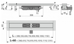 Душевой трап AlcaPlast Professional Low APZ106 550 / 650 / 750 / 850 / 950, 55 см
