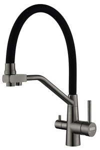 Кухонная мойка Arfeka Eco AR 50 Black со смесителем Japeto, коландером и дозатором