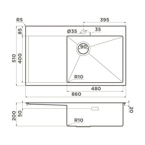 Кухонная мойка Omoikiri Akisame 86-GB-R Side