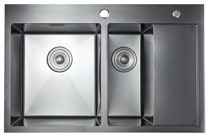 Кухонная мойка Stellar Evier E7850NB-2L / E7850NB-2R с коландером и дозатором, 78х50 L, нано черный