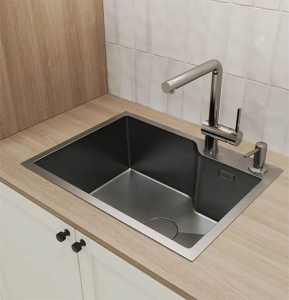 Кухонная мойка Axus LS-6045BD с коландером, дозатором и держателем губки