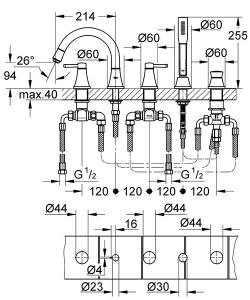 Смеситель на борт ванны Grohe Grandera 19919IG0, хром, золото