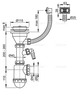 Сифон для мойки Alcaplast A447P-DN50/40