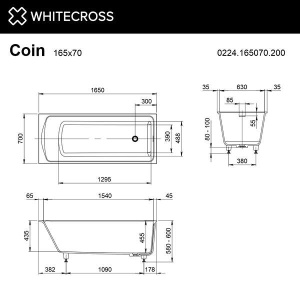 Ванна из искусственного камня Whitecross Coin белый матовый Solid Surface, 175x75, белый матовый