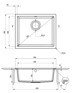Кухонная мойка Deante Corda Flush ZQA-A10F / ZQA-G10F / ZQA-S10F, 55х46/серый металлик