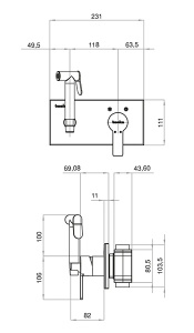 Смеситель встраиваемый Teska Elsa BTK6410W с гигиеническим душем