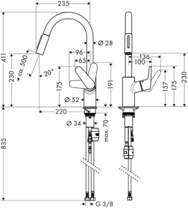 Смеситель для кухонной мойки Hansgrohe Focus 31815000 / 31815800, нержавеющая сталь