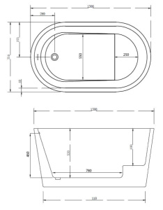 Акриловая ванна Abber AB9277, 130х75