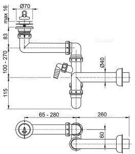 Сифон для мойки Alcaplast A870P-DN40