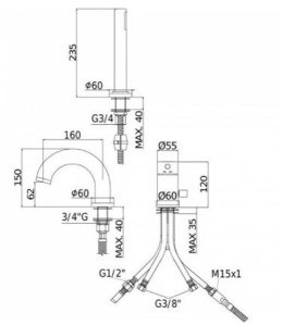 Смеситель на борт ванны Paffoni Light LIG047CR на 3 отверстия