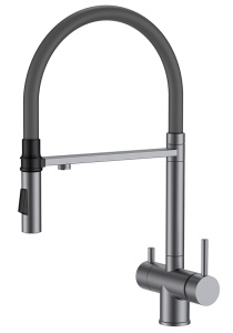 Комплект 2 в 1 кухонная мойка Roxen Gap 360270-74SG Storm Gray со смесителем Keit 500504GM-GR, 74х42, storm gray