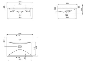 Умывальник CeraStyle Elite VB032H82U00 / VB032K42U00 / VB032M22U00 / VB032N82U00 / VB032A02U00 / VB032B52U00, 70х45