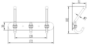 Планка с крючками Ledeme L201-3 / L201-5 / L201-7, 17 см 3 крючка, хром