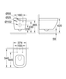 Подвесной унитаз Grohe Euro Ceramic 3932800H безободковый, белый