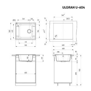 Кухонная мойка Ulgran U-604, 59х50, черный
