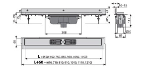 Душевой трап AlcaPlast Flexible APZ1004S 550 / 650 / 750 / 850 / 950, 55 см