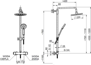 Душевая стойка Armatura Luna 5716-920-00 термостатическая