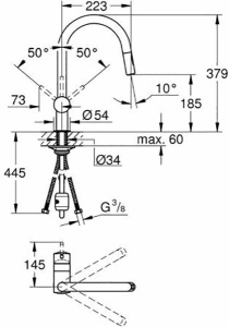 Смеситель для кухонной мойки Grohe Minta 32321002 / 32321DC2 с выдвижным изливом, хром