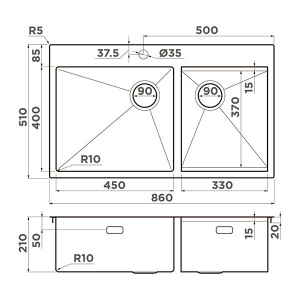 Кухонная мойка Omoikiri Akisame 86-2-GB Side