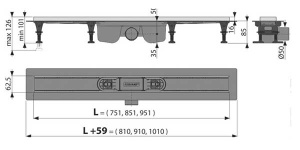 Душевой трап AlcaPlast Optima APZ22 750 / 850 / 950 под плитку, 75 см