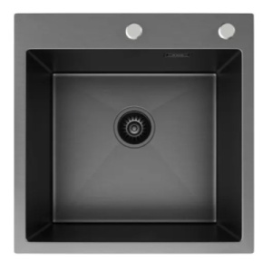 Кухонная мойка Axus LS-5050B / LS-5050BD с коландером, дозатором и держателем губки, 50х50, графит